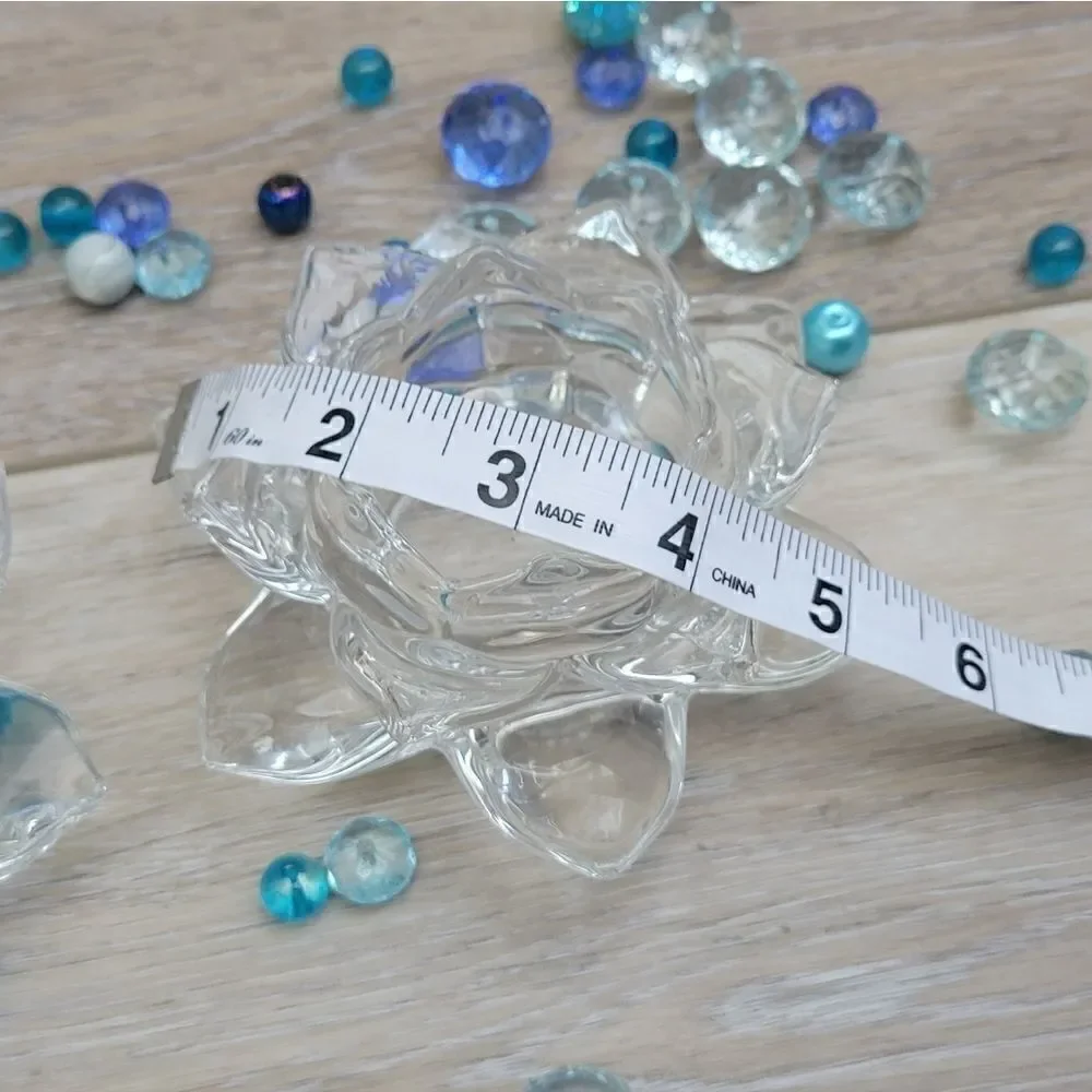 Lotus glass candle holders  with blue beads These are stunning! Pair of tabletop